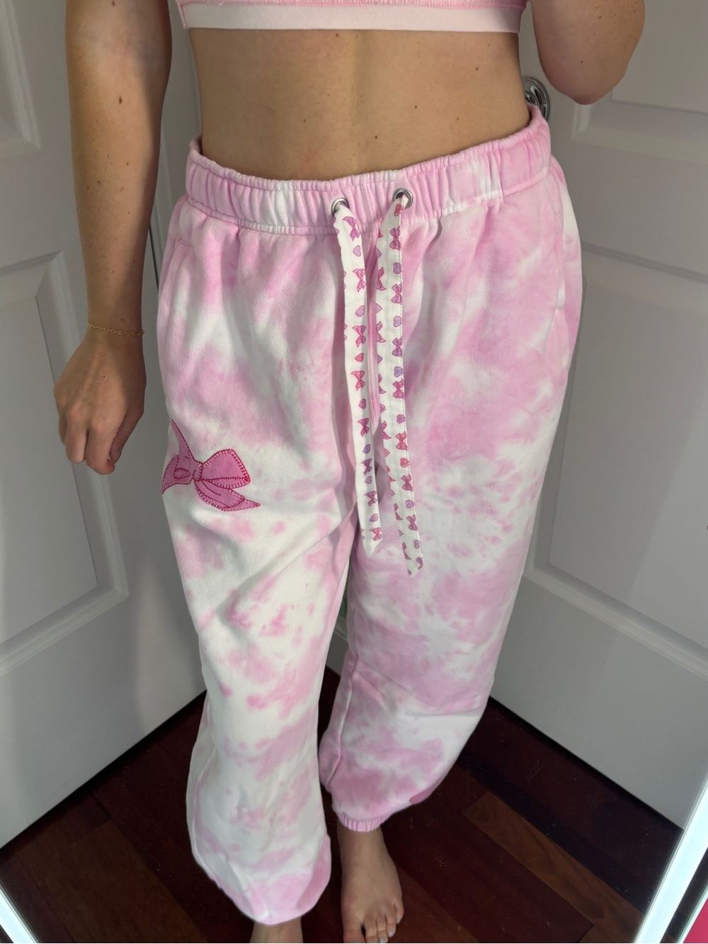 LoveShackFancy x Roller Rabbit Pink and White Tie-Dye SweatPants